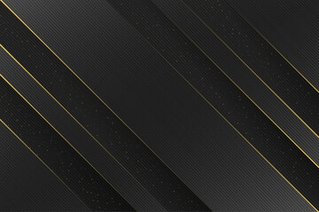 Diagonal luxury stripes in black with glowing gold glitter accents creating an elegant abstract background