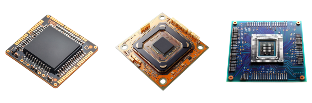 Collection of semiconductor chips, isolated on a transparent background