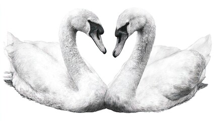 Two swans facing each other in a heart shape