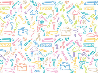 Background or pattern with Tools theme. With doodle style. For layout, website, graphic design.