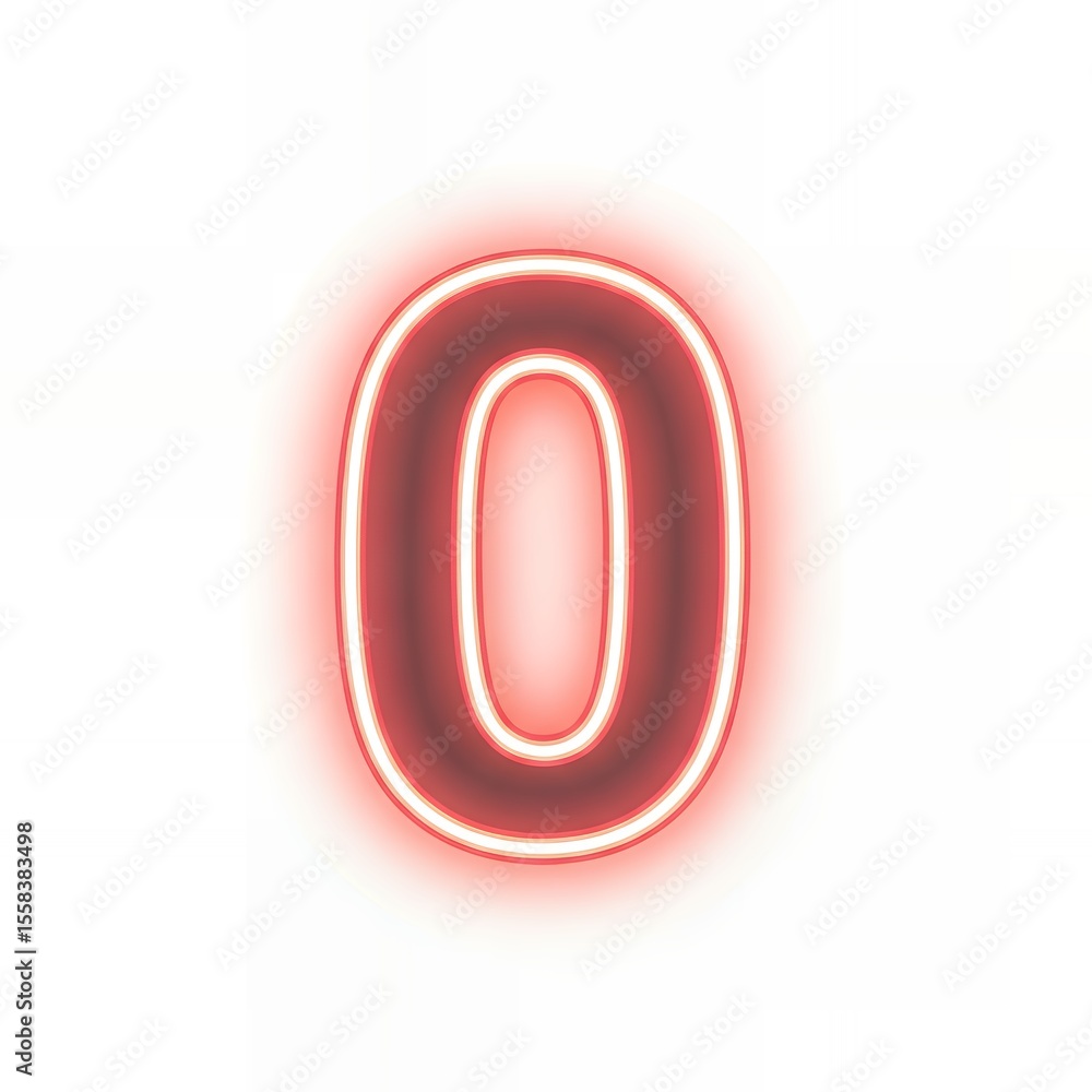 Aufkleber isolated bright vivid red neon zero digit symbol floating on a pure white backdrop minimalist design