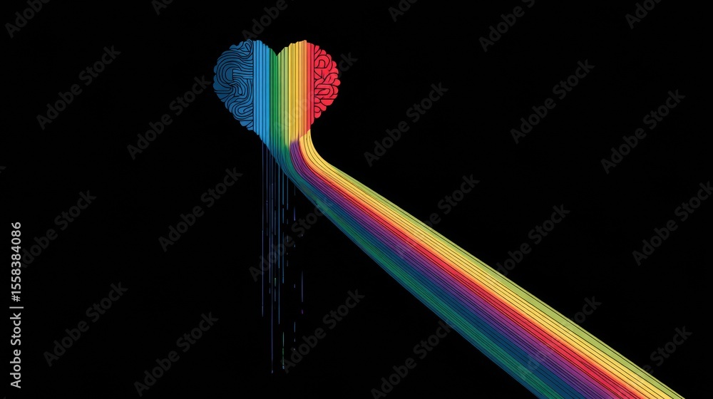 Poster Neurodiversity Represented by a Rainbow Flowing From Brain to Heart in a Vibrant and Colorful Display of Connection and Expression