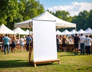 Outdoor event with blank banner