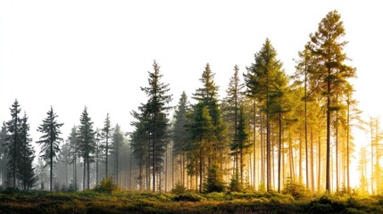 Obraz premium Forest clearing with glowing sunlight and soft focus trees, cut out for easy background removal or isolated on white canvas for design flexibility