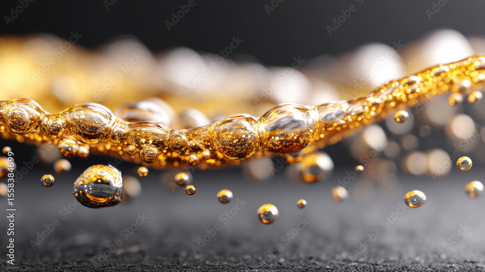 Aufkleber shiny gold dust bubbles in macro photography create mesmerizing abstract pattern with luxurious and 