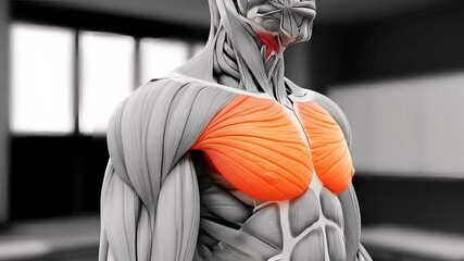 Detailed Anatomical Visualization of Human Chest Muscles in Dynamic Position
