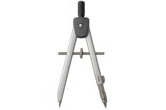 Precision metal compass resting against white backdrop, representing technical drawing tools used by architects, engineers, mapping professionals