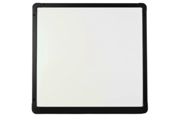 Small square magnetic whiteboard with a black plastic frame isolated on a transparent background