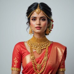 Woman with traditional jewelry isolated on white background