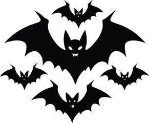 Fototapeta premium Halloween Bat Silhouettes Set, Flying Vampire Bat Vector Pack, Spooky Night Bat Icons Collection. Flying Bat Illustrations for Seasonal Design Projects.