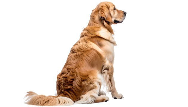 Golden Retriever Sitting with Back Turned isolated on white or transparent background, png. Easy to place on any other background