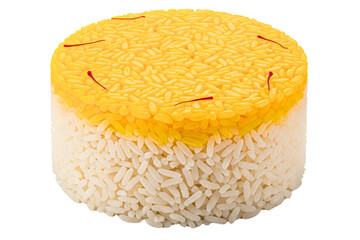 Cylinder of white and yellow saffron rice isolated on a transparent background