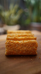 Rolls filled with smoked beef, mayonnaise, omega eggs and cheese. Delicious street food. Risol...