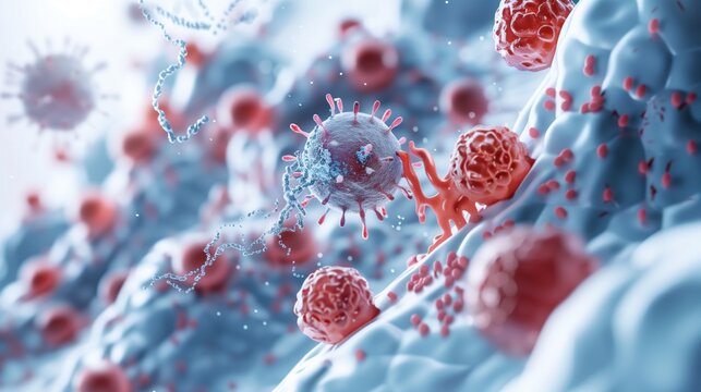 Psoriasis Awareness Month.illustration depicting autoimmune process in psoriasis, T-helper cells attacking healthy skin cells, inflammatory cascade visualization