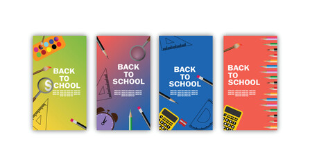 Back to School Vertical Banner Set with School Supplies