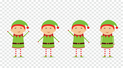 Cute Christmas Elf Characters in Green Outfits Isolated on Transparent Background