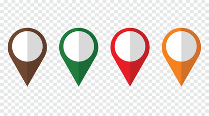 Colorful Map Location Pins Set Isolated on Transparent Background