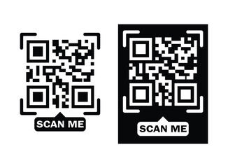 QR Code with Scan Me Text Icon Set Isolated on Transparent Background