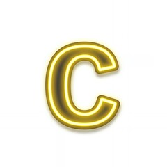 Isolated bright yellow neon light glowing alphabet letter C graphic element with glossy 3D render shadow effect on a clean white background typography design illustration