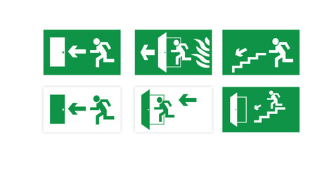 Emergency Exit and Fire Escape Sign Icons Set Isolated on White Background