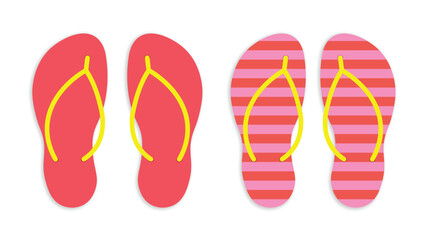Cartoon flip flops in pink and striped design isolated on white background