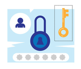 Protected Private Information with Key and Lock Password. Security online and data protection concept vector art