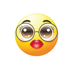 Female emoticon with glasses vector isolated character. Female emoji icon.