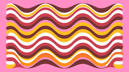 Groovy chaotic wiggling stripes forming optical illusion waves, bright funky palette, retro psychedelic vibes.
