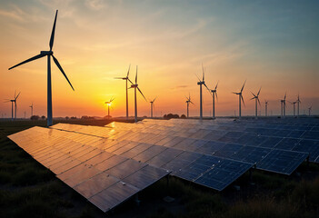 wind turbines in the sunset