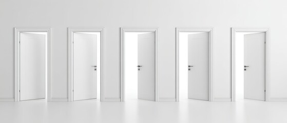 Naklejka premium The multiple open doors symbolizing choices and paths in a modern space.