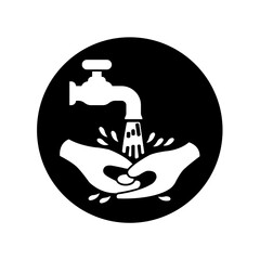 mandatory safety signs_wash your hand_symbol and pictogram only_black and white edition_round shapes

