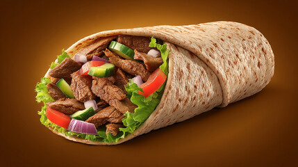 Juicy Shawarma Roll Wrapped in Pita with Crisp Vegetables