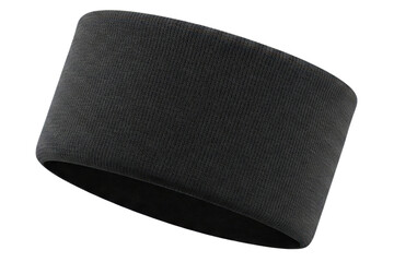 Wide black elastic knitted headband for sports and fitness isolated on a transparent background