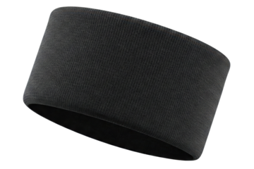 Wide black elastic knitted headband for sports and fitness isolated on a transparent background