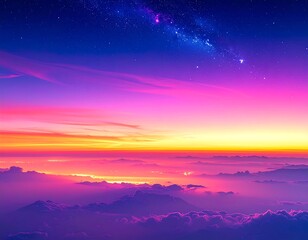 Fototapeta premium Colorful sunrise over clouds and mountains