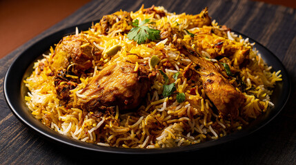 High-Resolution Image of Tasty Chicken Biryani in Natural Light