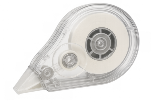 Correction tape dispenser isolated on transparent background, perfect for correcting mistakes on paper