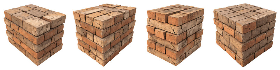 Cubes made of stacked bricks isolated on transparent background