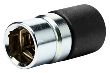 Automotive lug nut socket with protective plastic sleeve isolated on a transparent background