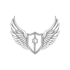 Fototapeta premium Monochrome Illustrtaion of a Shield with Wings A Symbol of Protection and Honor