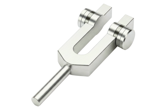 Brushed steel tuning fork with weights isolated on a transparent background