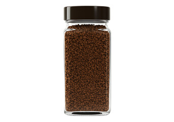 A jar of instant coffee granules Isolated on transparent background ready for brewing delicious beverages