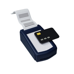 Payment terminal and card illustration for financial technology. 3D render illustration