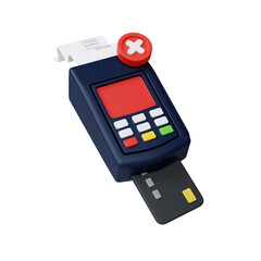 Digital payment technology featuring a payment terminal with cancel button. 3D render illustration