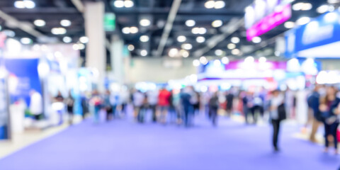 Obraz premium Crowds gather in an exhibition hall at a large international trade show event