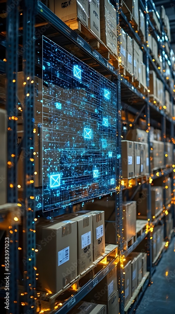 Aufkleber digital tracking screen displaying real time package movement in a warehouse