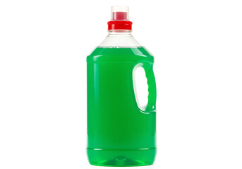 Bright green liquid laundry detergent bottle Isolated on transparent background isolated studio shot