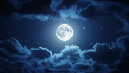 Full moon and cloudy night sky create a tranquil, celestial ambience for stargazing or peaceful contemplation. - Powered by Adobe