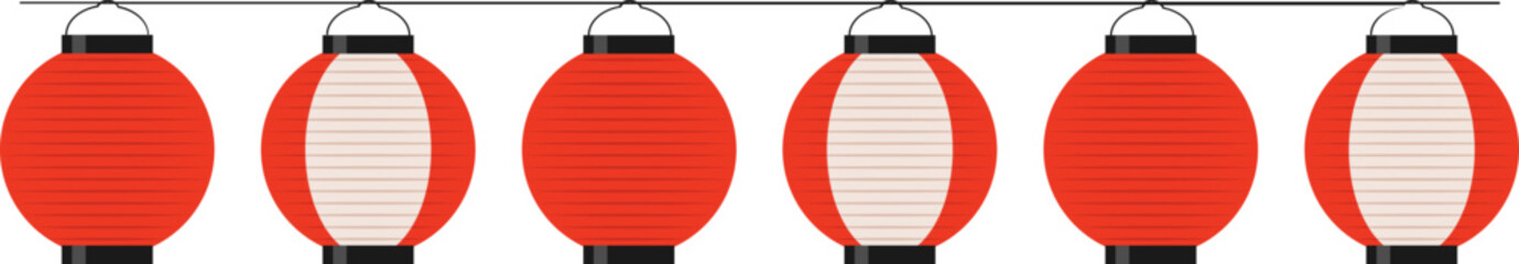 Red and white hanging Japanese paper lanterns