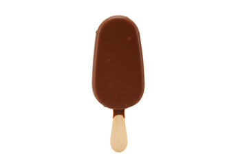 Chocolate ice cream bar on a wooden stick Isolated on transparent background